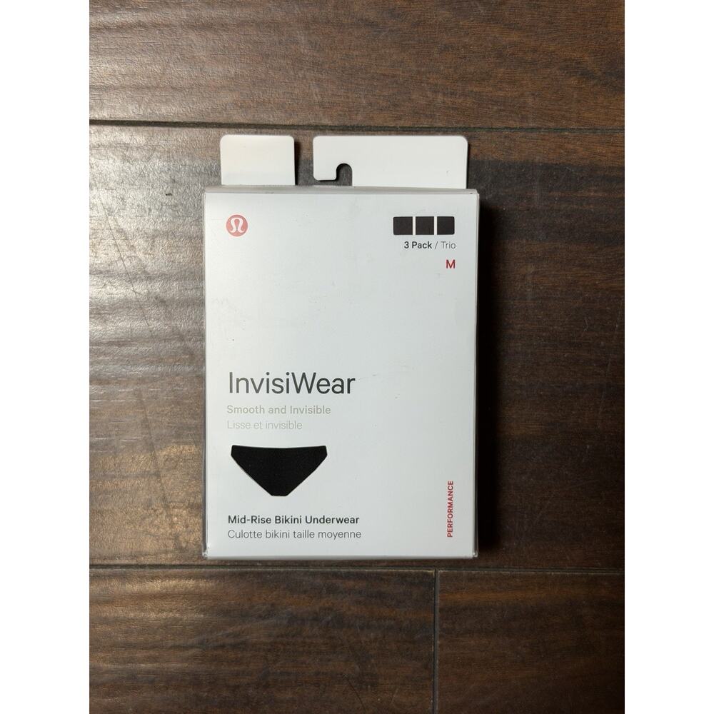Lululemon InvisiWear Mid-Rise Bikini Underwear 3-Pack, Black Size M, NEW